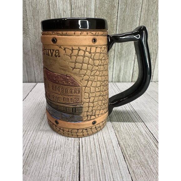 Vtg Klaipeda Lietuva Beer Mug Stein Ceramic Sailboat Lithuania Souvenir 5" Tall - Picture 5 of 11